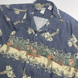 Burma Bibas Korea Men's XL Silk Short Sleeve Shirt Tropical Hawaiian Blue Golf